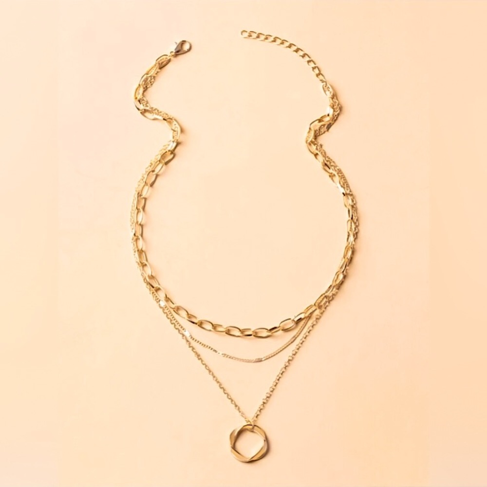 🔵𝟲𝟱%𝗢𝗙𝗙 𝗯𝘂𝗻𝗱𝗹𝗲𝘀 𝟯+🔵 NEW 3 Layered Gold Geometric Necklace - Picture 5 of 8